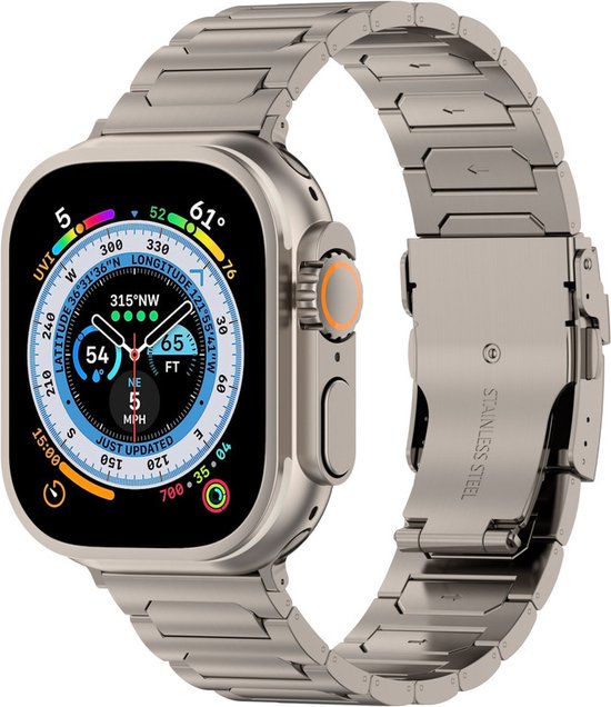 Bracelet en titane - bracelet à maillons - convient pour Apple Watch Series 1/2/3/4/5/6/7/8/9/10/SE/SE 2/ Ultra/ Ultra 2 avec taille de boîtier 42 mm / 44 mm / 45 mm / 46 mm / 49 mm - titane
