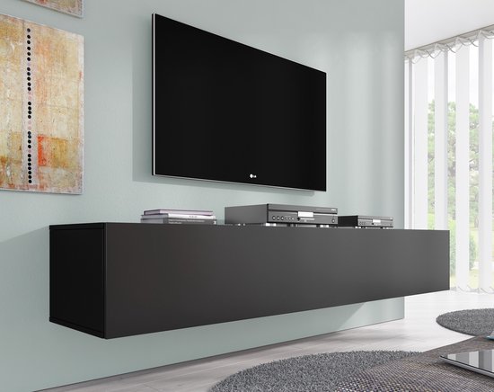 Meubella - TV-Meubel Dario - Zwart Mat - 180 cm