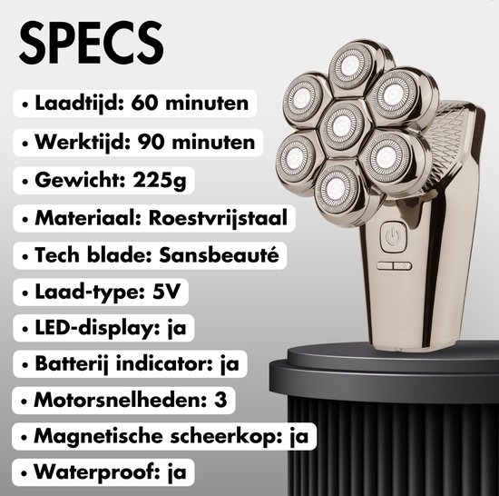 Rasoir 6-en-1 Homme + Tête de rasage Extra - Tondeuse - Sansbeauté® Skull Edition PRO MAX - Rasoir Electric pour le Face et la Head - Rasage - Rasage de la tête chauve - Wet & Droog - Électrique