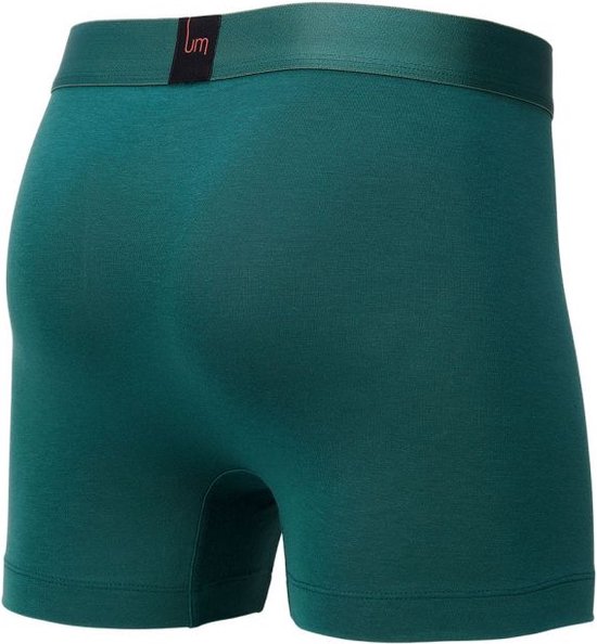 Donkergroene boxeshort met brede, donkergrijze tailleband met rood Uniemeister label.