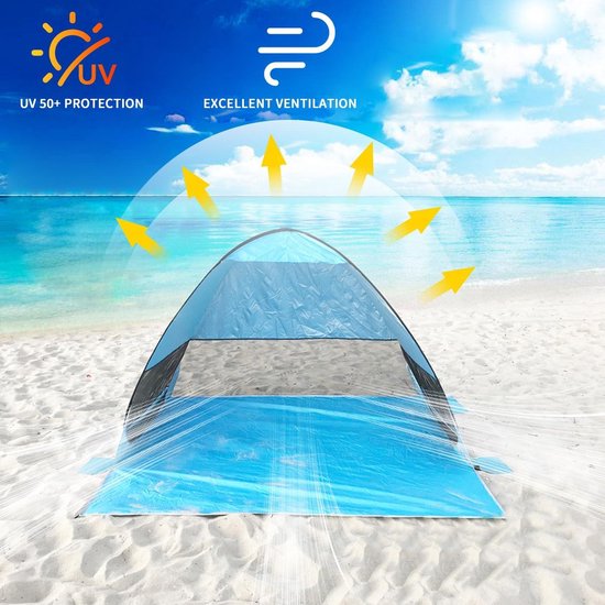Pop-up strandschelptent 2 personen 200 x 165 x 130 cm uv-bescherming opbergtas haringen strandtent zonwering (lichtblauw) van POP — afbeelding 4