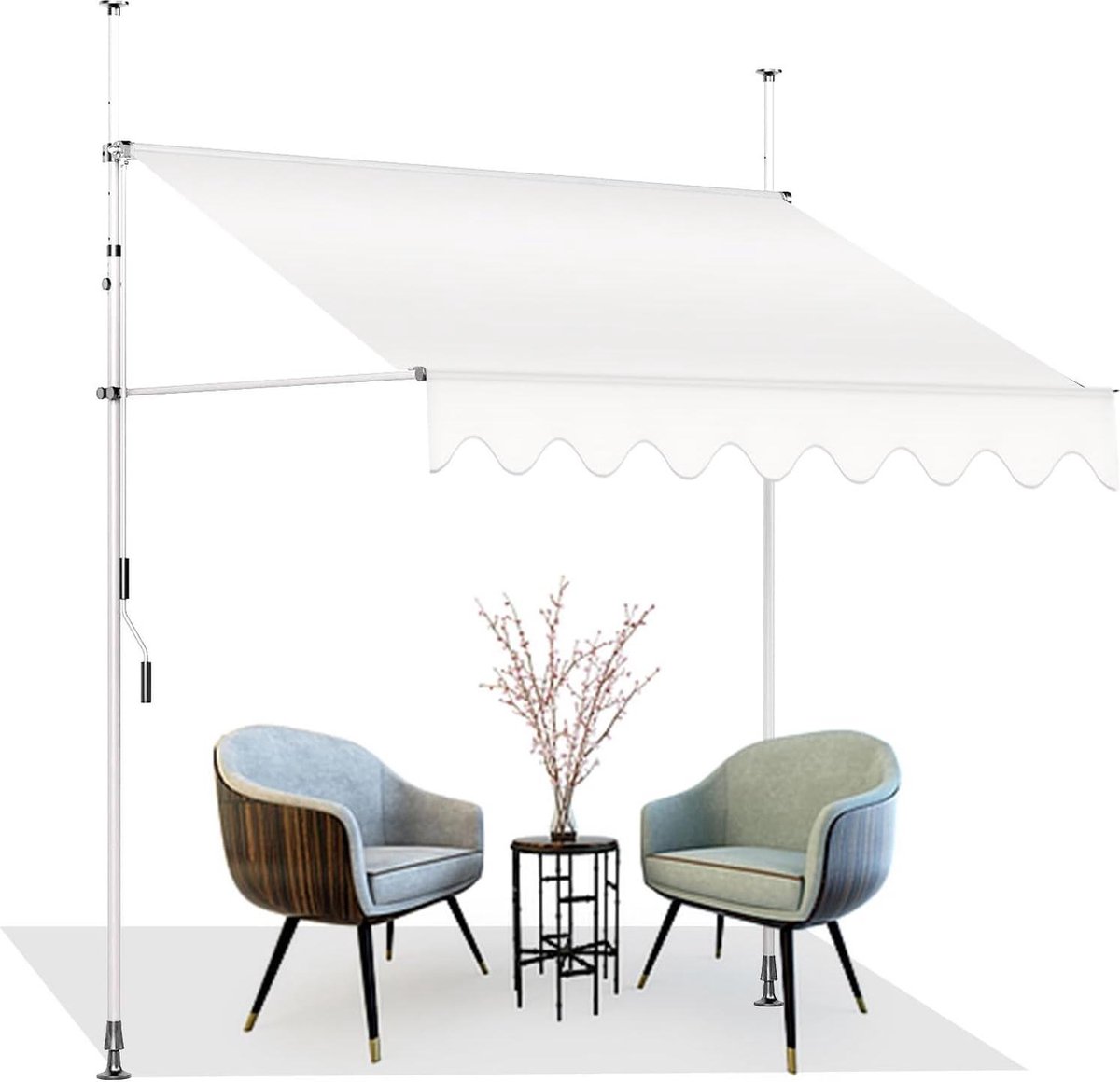 Bol.com Balkon Zonnescherm zonder boren - Klemluifel 200cm Breed - Handmatig Zonnescherm - UV-bestendig - Waterdicht - Hoogte Ve... aanbieding