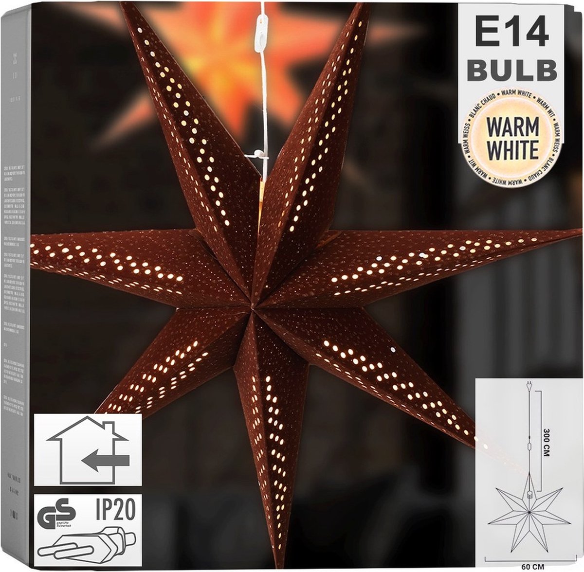Lichtgevende Ster Velours Bruin Hangende 60 cm - Kerstverlichting - Lichting - Kerst - Lampjes
