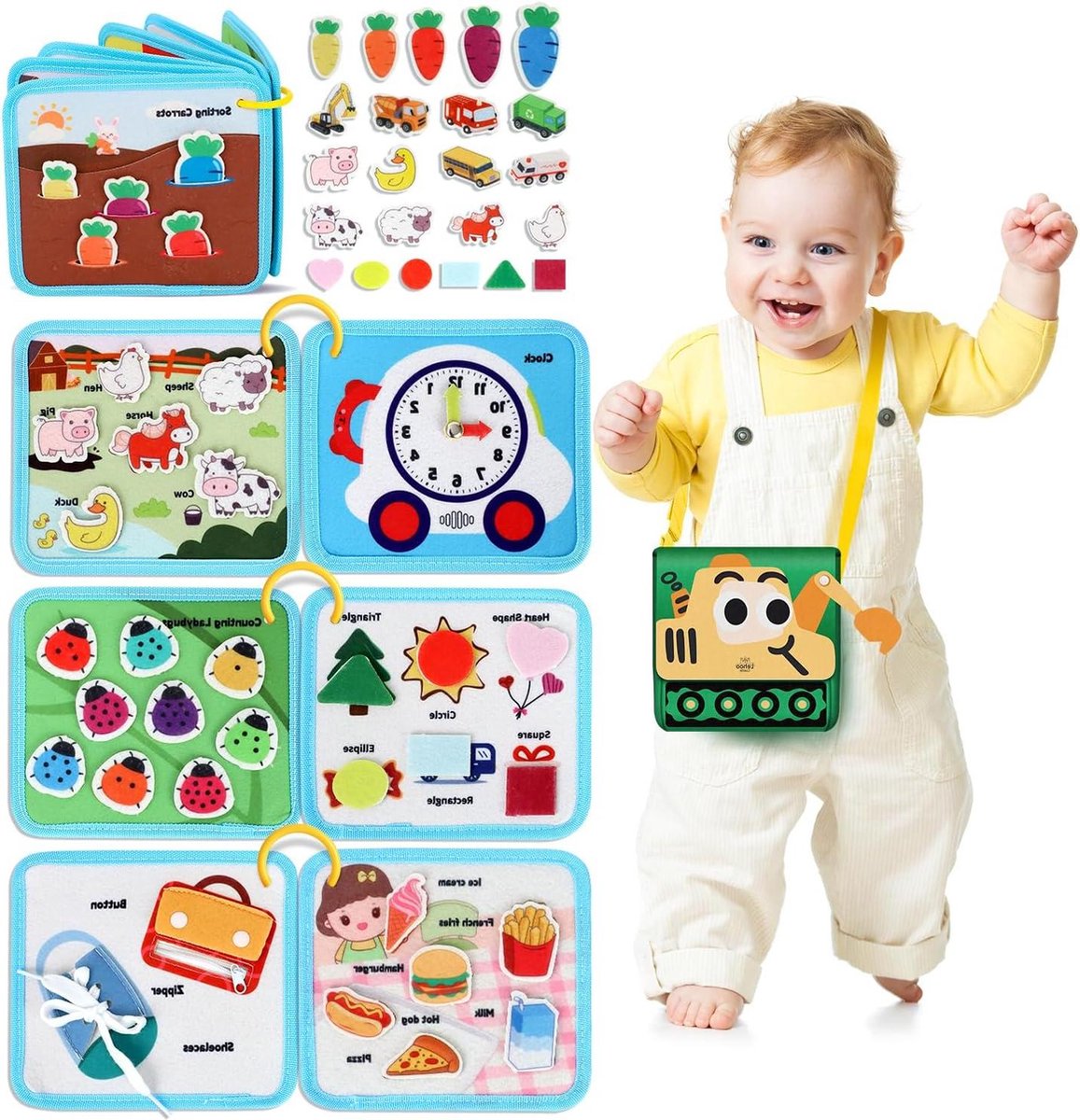 Activity Board voor kleine kinderen Busy Board vanaf 1 2 3 jaar Educatief speelgoed sensorisch Montessori-speelgoed 12-in-1 Quiet Book voor meisjes en jongens. Busy board
