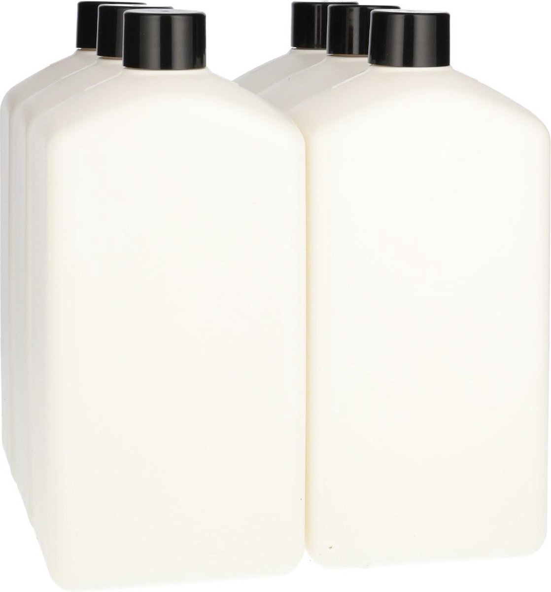 6 x Plastic Fles 1000 ml Schroefdop zwart - Rechthoekig - Gerecycled HDPE Kunststof- Gerecycled HDPE Kunststof - Onbreekbaar - ca. 70% minder Co2 uitstoot door gerecycled materiaal - 6 stuks