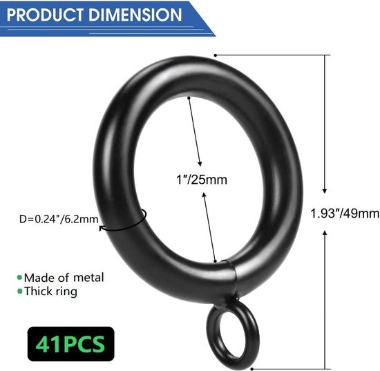 Set van 41 gordijnringen met een diameter van 6,2 mm met