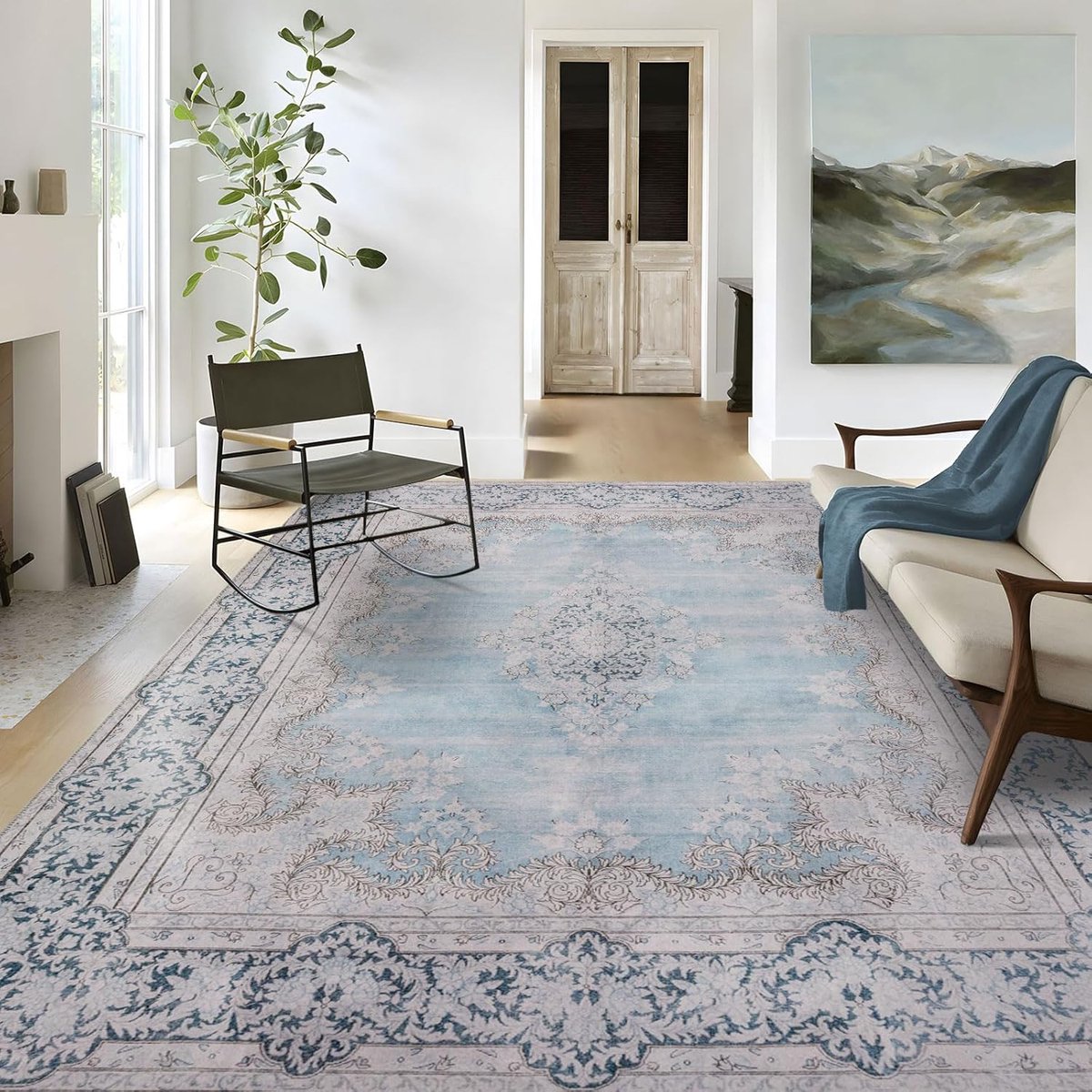Goodivery ® Stijlvolle Vintage Oosterse Vloerkleed, Wasbaar en Antislip, 140 x 200 cm, Blauw
