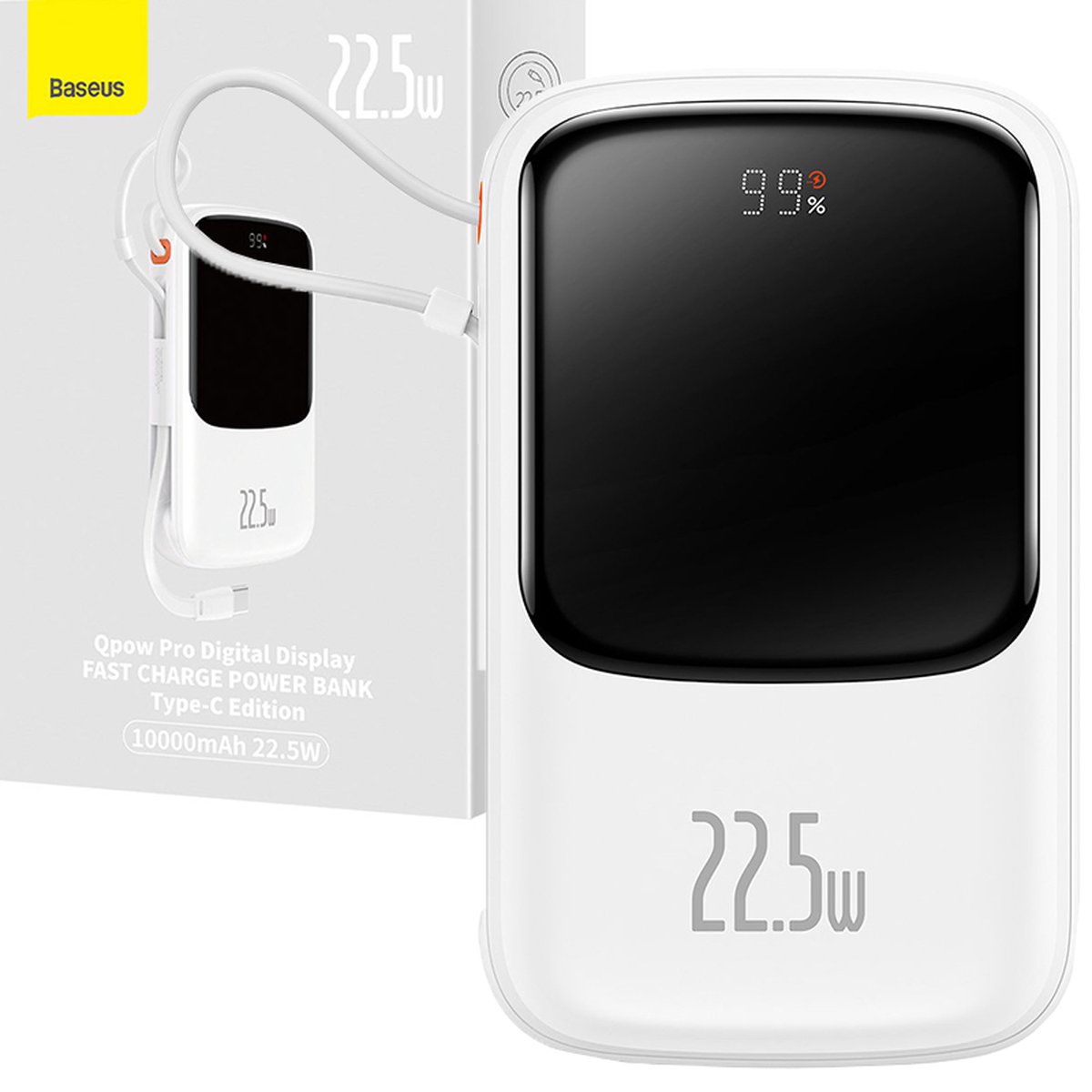 Powerbank Baseus Qpow Pro 10000mAh, 20W, met Lightning-kabel wit
