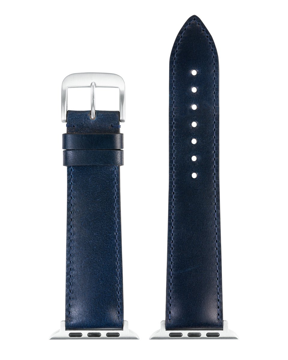 EULIT leer horlogeband geschikt voor Apple Watch 42-44-45-46 maat - Serie 1-2-3-4-5-6-7-8-9-10 + SE - shell cordovan smart - 22 mm - blauw - metalen zwart gesp - incl. adapter