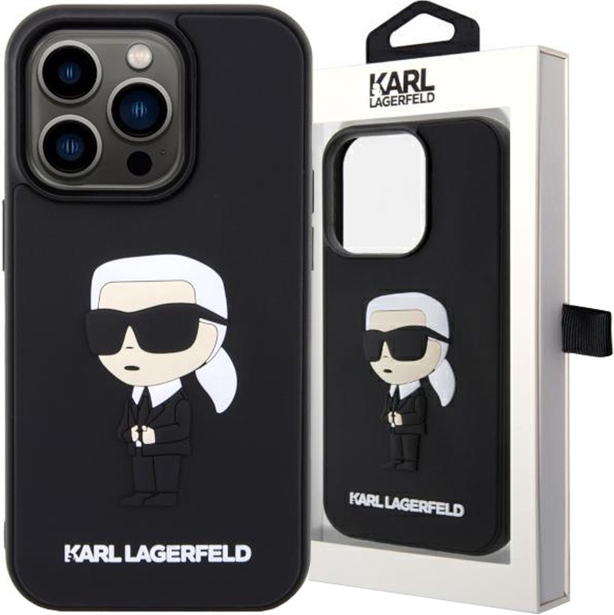 Karl - Lagerfeld - KLHCP14L3DRKINK hoesje voor iPhone - 14 - Pro - zwart - Rubber - Ikonik - 3D