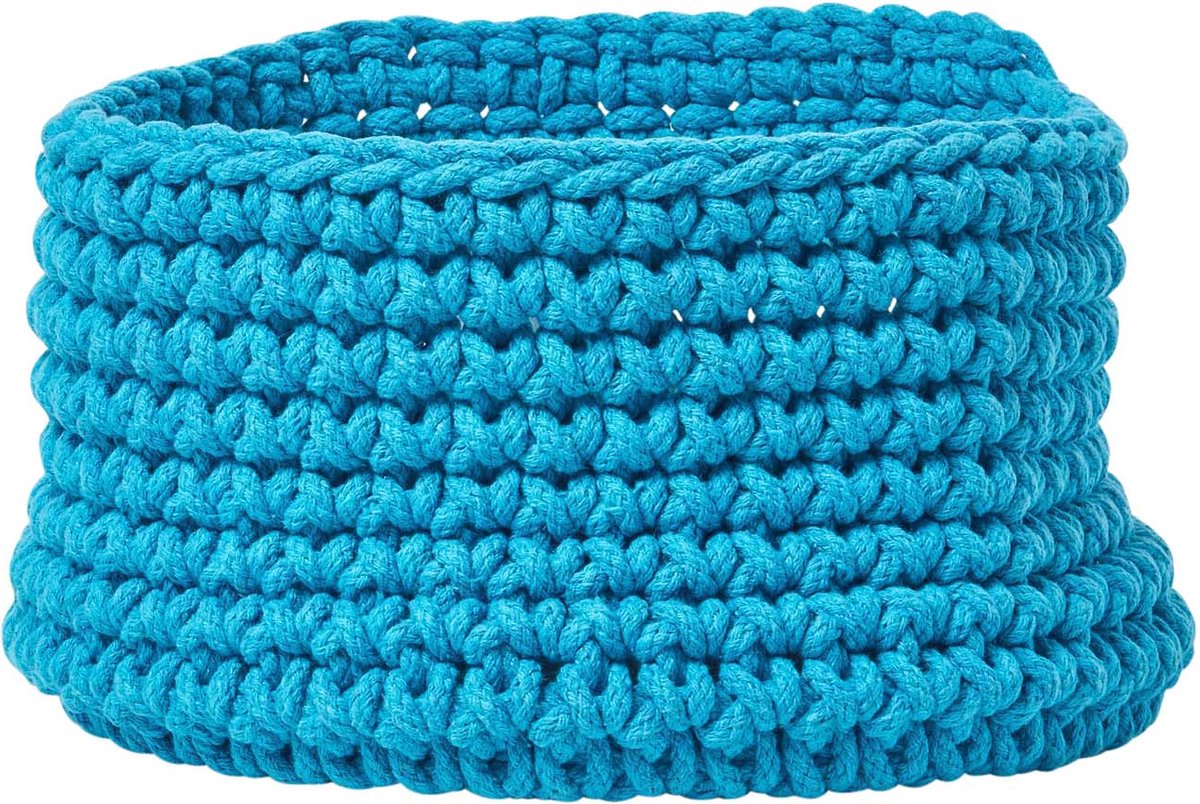 Homescapes Gebreide opbergmand, 100% katoen turkoois - 37 x 21 cm