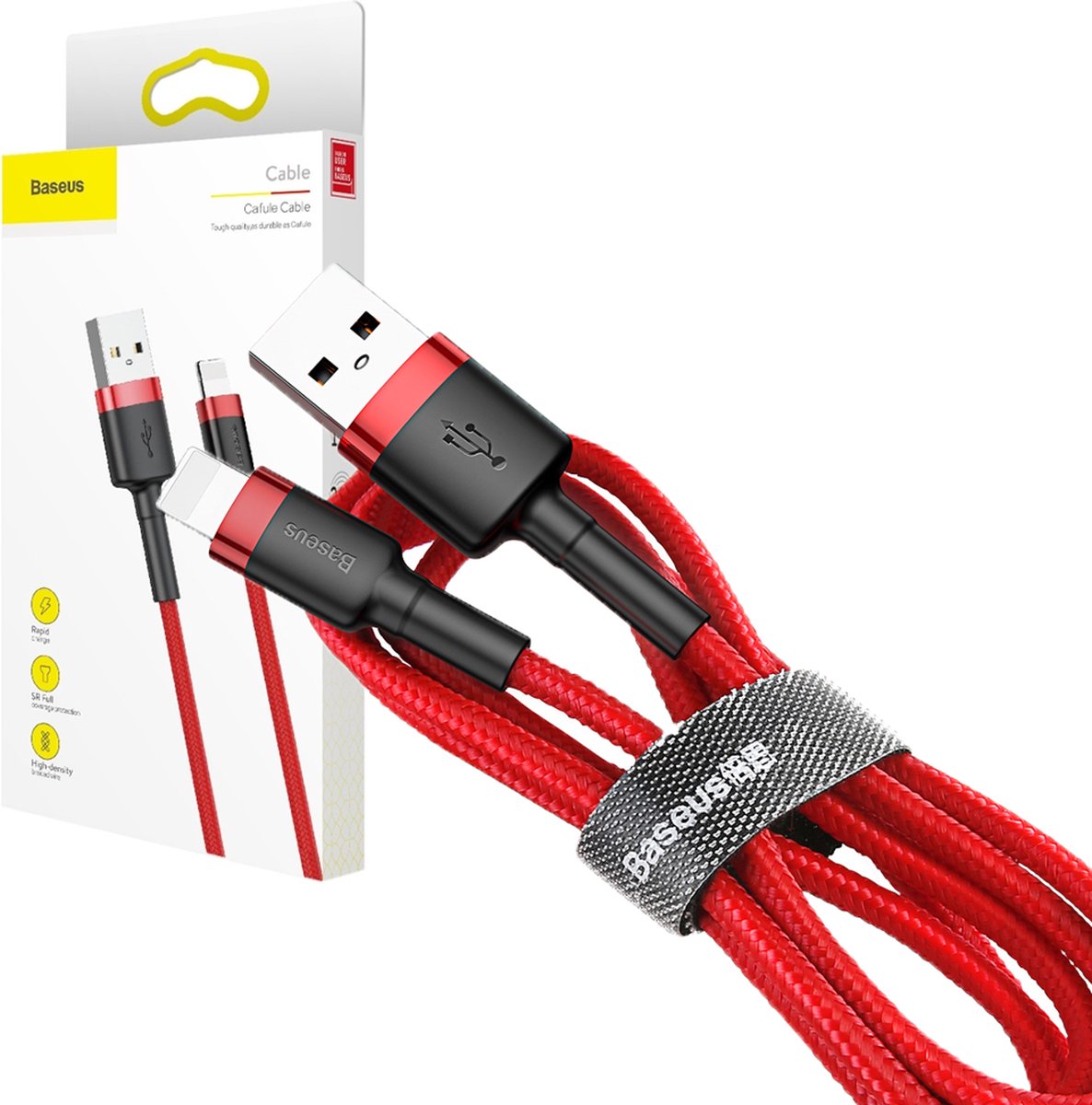 Baseus - Cafule - Kabel Duurzame Nylon Kabel USB / Lightning QC3.0 1.5A 2M Rood - (CALKLF-C09)