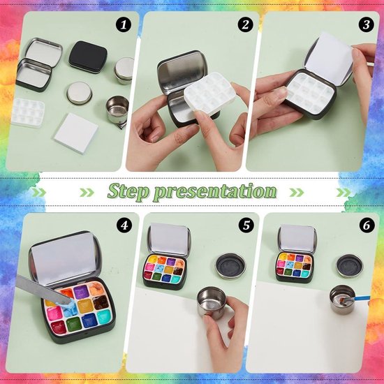 Draagbaar aquarelblik palet met 12 wells, leeg mini blik, kunstenaar, reizen, verf, opslag, outdoor, aquarel schets kits met magnetische clip en olie pot