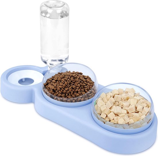 3-in-1 kattenvoerbak voor katten, kattenbak met waterdispenser, dubbele