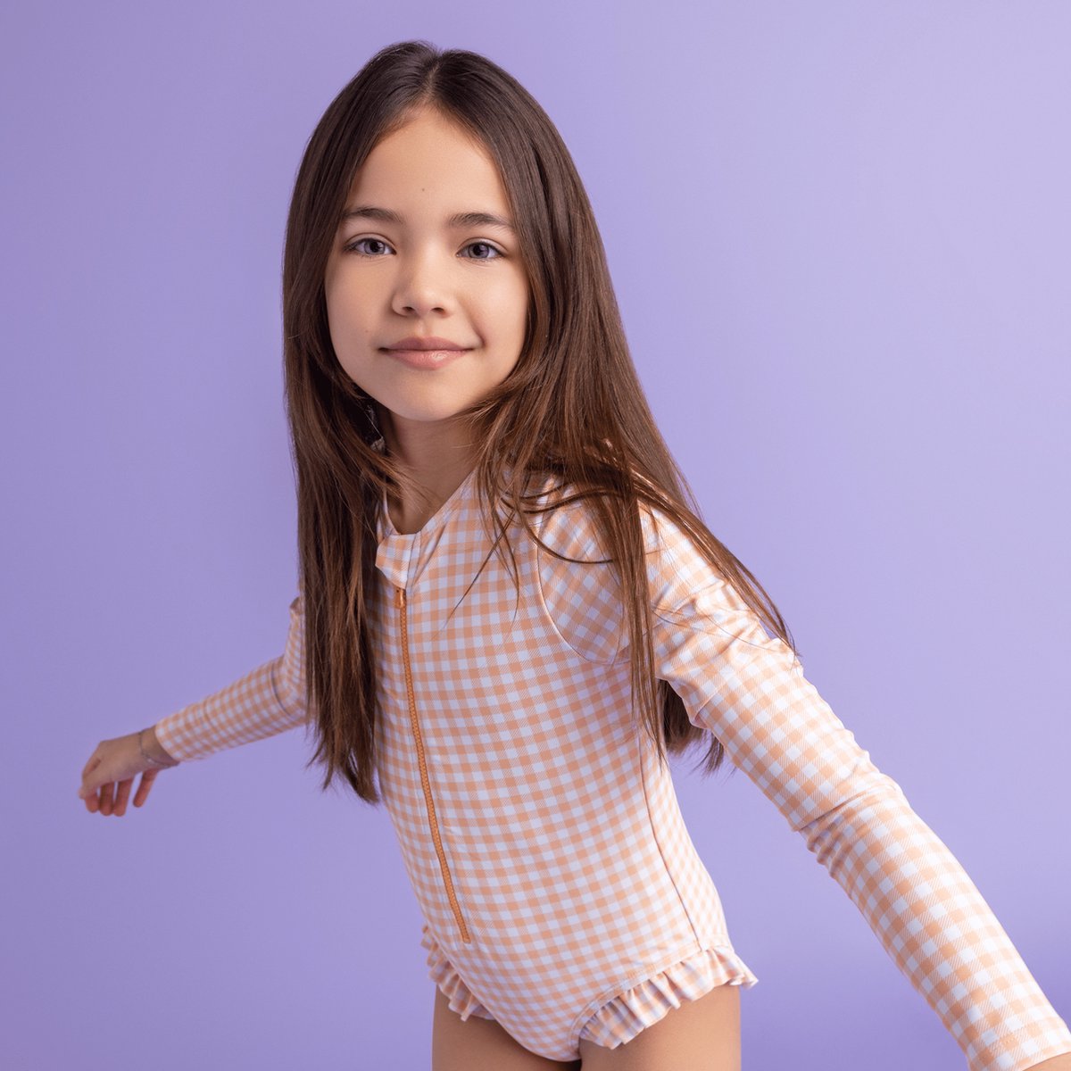 Swim Essentials UV Badpak Meisjes Met Lange Mouwen - Oranje/Wit - Sunset Grid — afbeelding 9