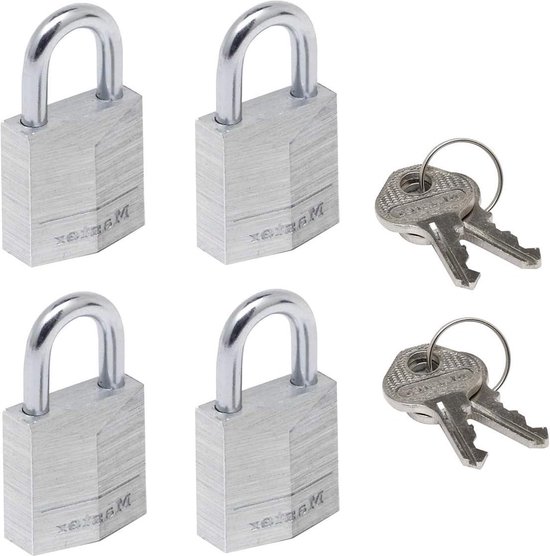 Cieex 4 stuks hangslot, kleine sloten met sleutel 30 mm, messing hangslot gelijksluitend, draadsluiting voor koffers, kasten, sluitvakken, kluisjes