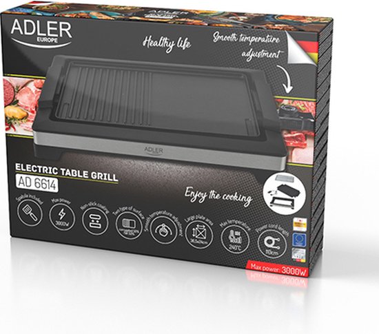 Adler AD 6614 - Elektrische tafelgrill - 3000 watt - verschillende bakoppervlaktes — afbeelding 2