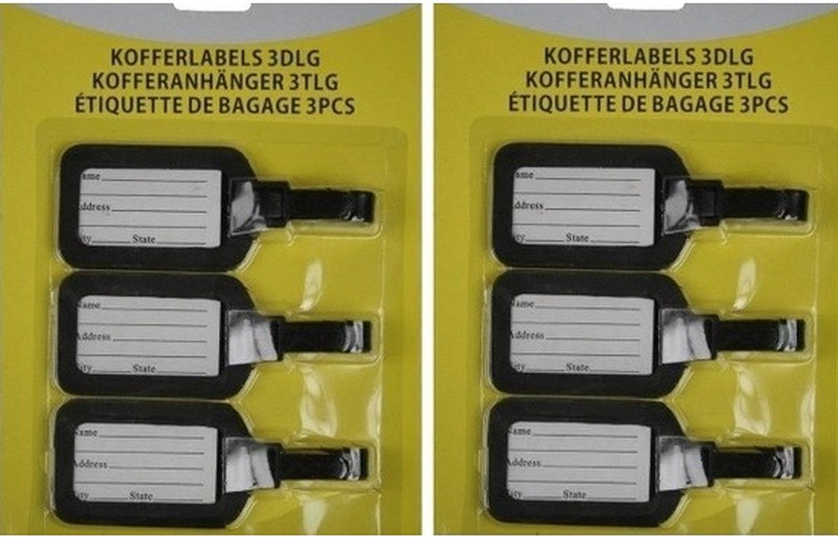 Bol.com Kofferlabel - 6x stuks - bagagelabel - zwart aanbieding