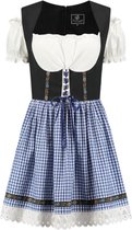 Haus Huberts Dirndl Jurk Elsa - Dames - Oktoberfest Dirndl - Tiroler- Zwart-Blauw Geblokt - Maat M