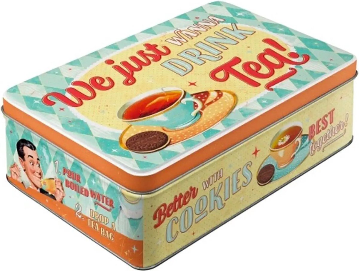 Nostalgic Art Bewaarblik/koektrommel - Tea & Cookies Together - Metaal - 23 x 16 x 7 cm - 2,5 liter