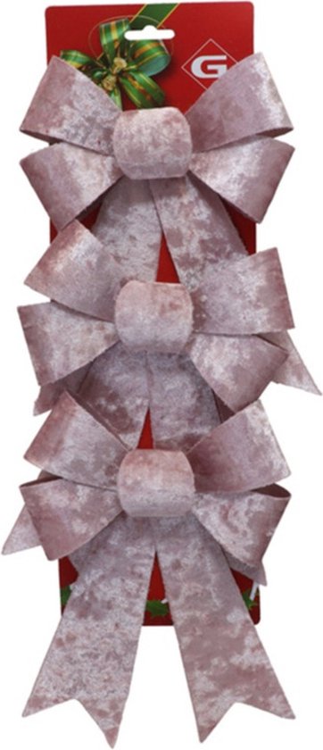 Gerimport Noeuds de décorations de Noël - 12x pcs - velours rose - 12x24 cm - Noeuds pour sapin de Noël