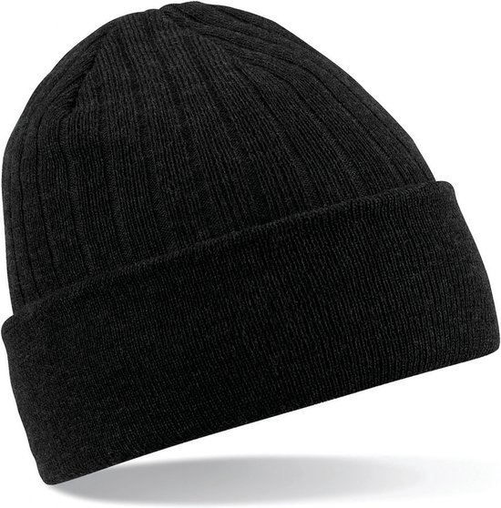 Foto: Heren dames beanie thinsulate wintermuts 100 acryl wol zwart warme basic mutsen dubbel dikke stof