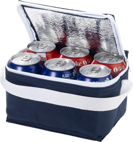 2x stuks kleine koeltas navy/wit 20 cm voor 6/sixpack blikjes - 3,5 liter - Koelboxen/koeltassen - Lunchtrommel van Merkloos — afbeelding 3