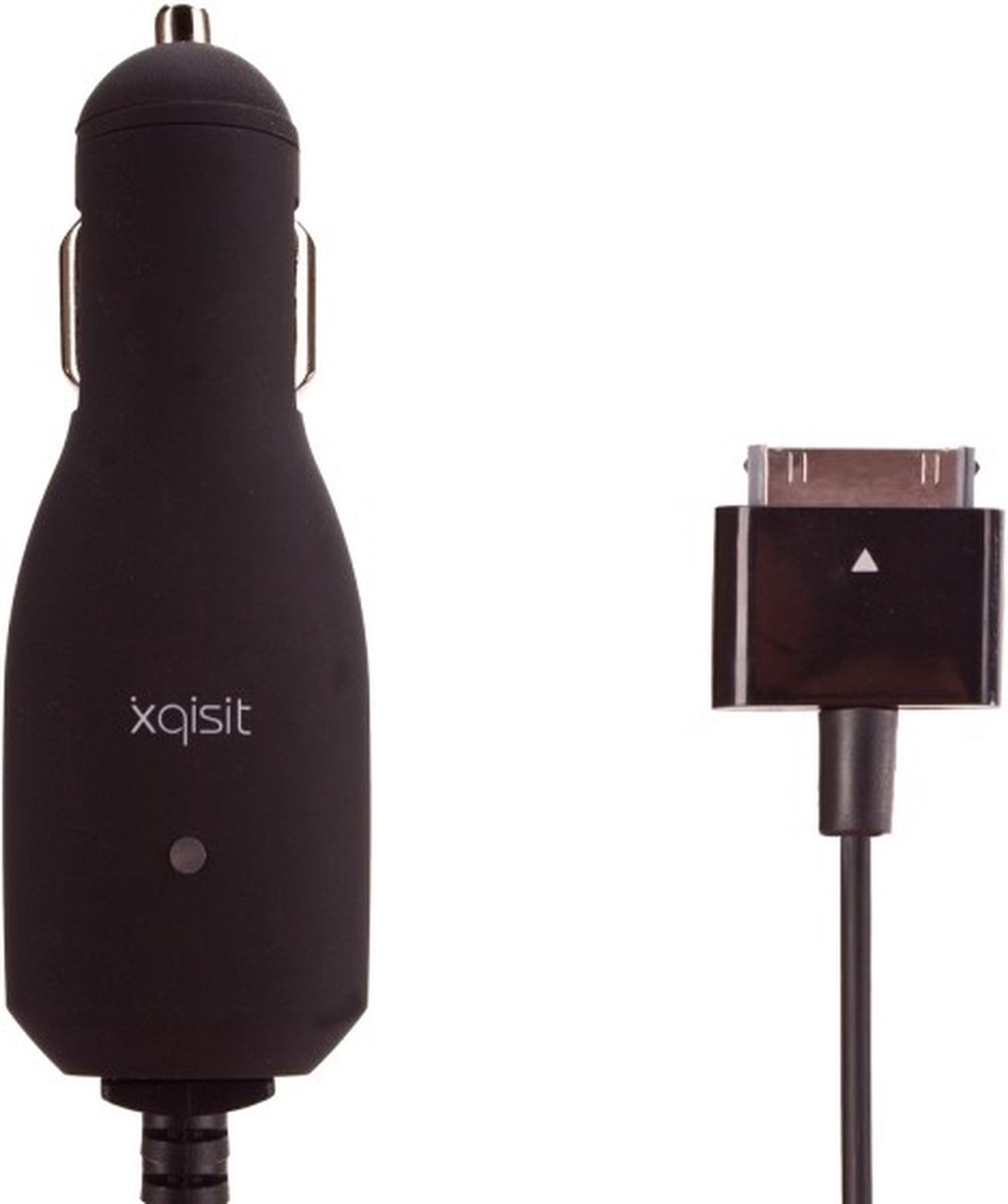 XQISIT Autolader - met vaste Apple 30-pins Kabel - 2A - Zwart
