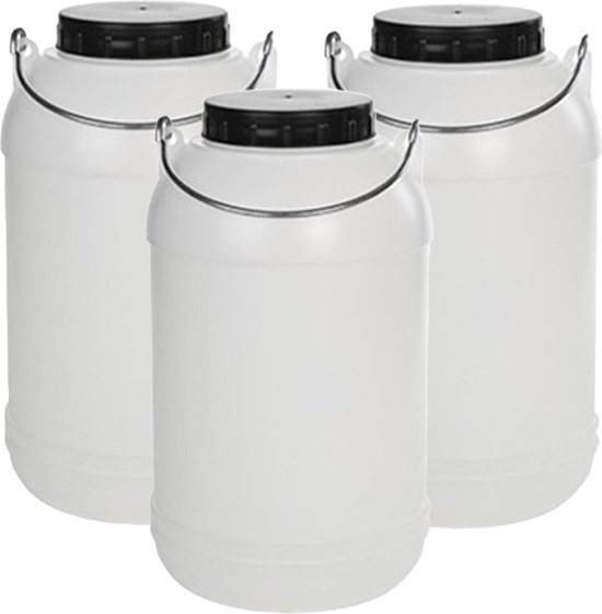 CM Jerrycan pour liquide/aliments/conserves - 3x - 5 litres - Plastique - avec bouchon à vis - 16 x 30 cm - camping - stockage - rond