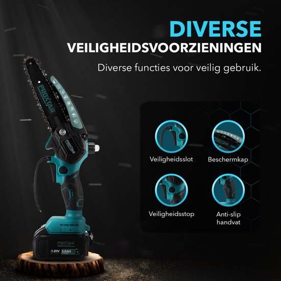 ProXtar Mini Kettingzaag - Kettingzaag - Snoeizaag - Takkenzaag - Handzaag - Inclusief Opbergkoffer, 2 Accu's & 3 Kettingen - Automatische Kettingsmering - Brushless — afbeelding 4