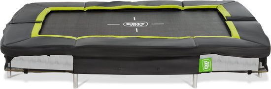 EXIT Silhouette rechthoekige trampoline 153x214cm in zwart met grijs frame en groen accent.