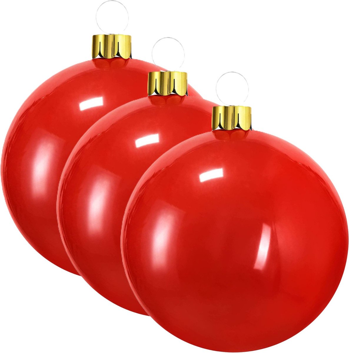 Mega grote kerstballen - 3x - opblaasbaar - D45 cm - rood - decoratie - kerstversiering