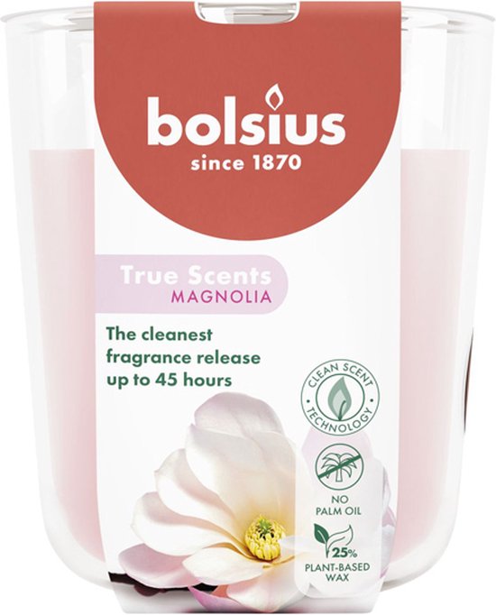 4 pièces Bolsius bougies parfumées magnolia en verre parfumé 97/85 (45 heures) True Scents