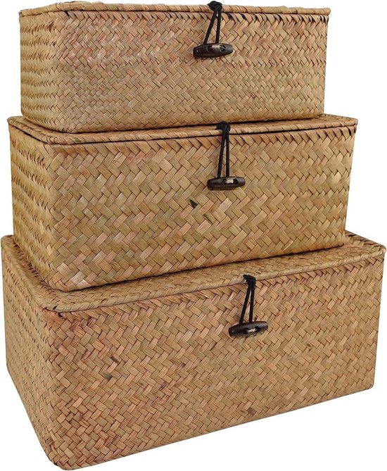 Gevlochten rotan opbergmand met deksel - Opbergmand voor slaapkamer