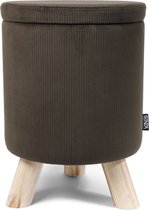 SENZA Ronde poef - Zweeds Design - Ribbelstof - Corduroy - Opbergruimte - Velvet - groen