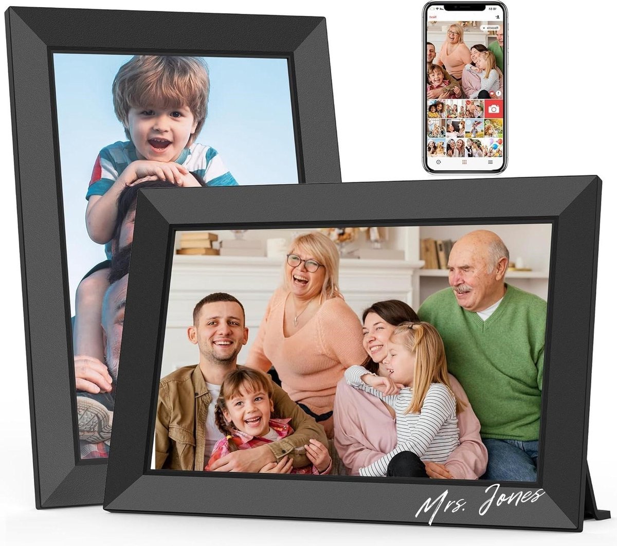 Mrs. Jones 101 inch WiFi digitale fotolijst met touchscreen en 32 GB geheugen - HD IPS - SD- en USB-kaartondersteuning Digitale fotolijst