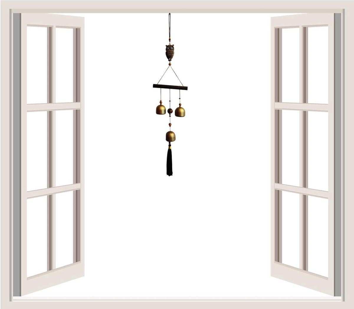 Metaal windspel uil decoratie voor tuin raam deur - 60 cm - handgemonteerd