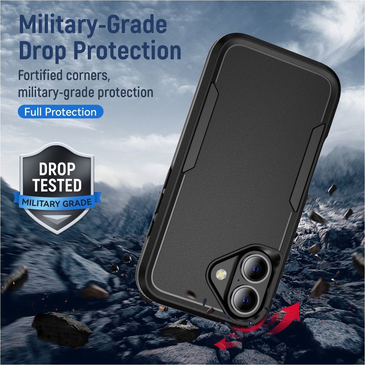 Mobigear Hoesje geschikt voor Apple iPhone 16 Plus Telefoonhoesje Hardcase | Mobigear Heavy Armor Backcover Shockproof | Schokbestendig iPhone 16 Plus Telefoonhoesje | Anti Shock Proof - Zwart