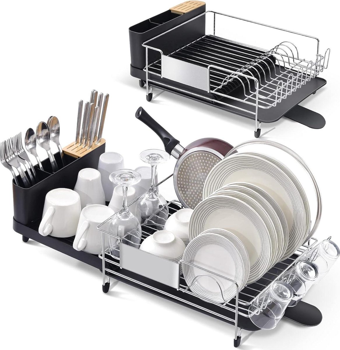 Goedkoopste Uitbreidbaar roestvrijstalen afdruiprek met grote capaciteit - 360 draaibare uitloop - zwart