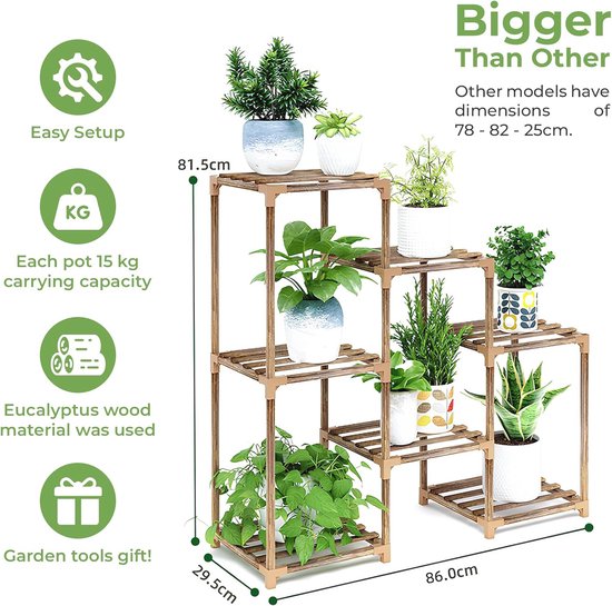 needs&wants® 3-voudig multifunctioneel: plantenstandaard bloemenstandaard van hout weerbestendig voor binnen buiten balkon tuin muur plantenrek bloementrap, bruin