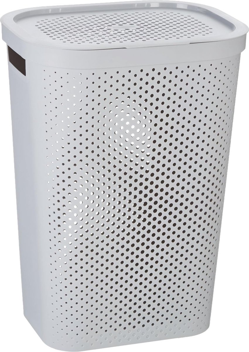Goedkoopste Wasmand 59L met stippenpatroon in lichtgrijs - Stijlvolle kunststof opbergoplossing voor huis en badkamer