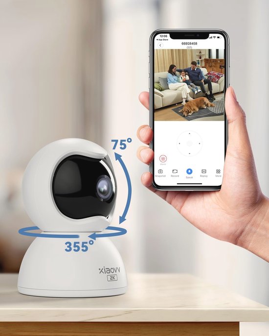 XIAOVV 3 MP zwarte WLAN-bewakingscamera voor binnen, HD-bewakingscamera's, wifi, 2,4 G, bewakingscamera voor honden, toegang op afstand via app, dubbele gegevensbescherming, app-melding