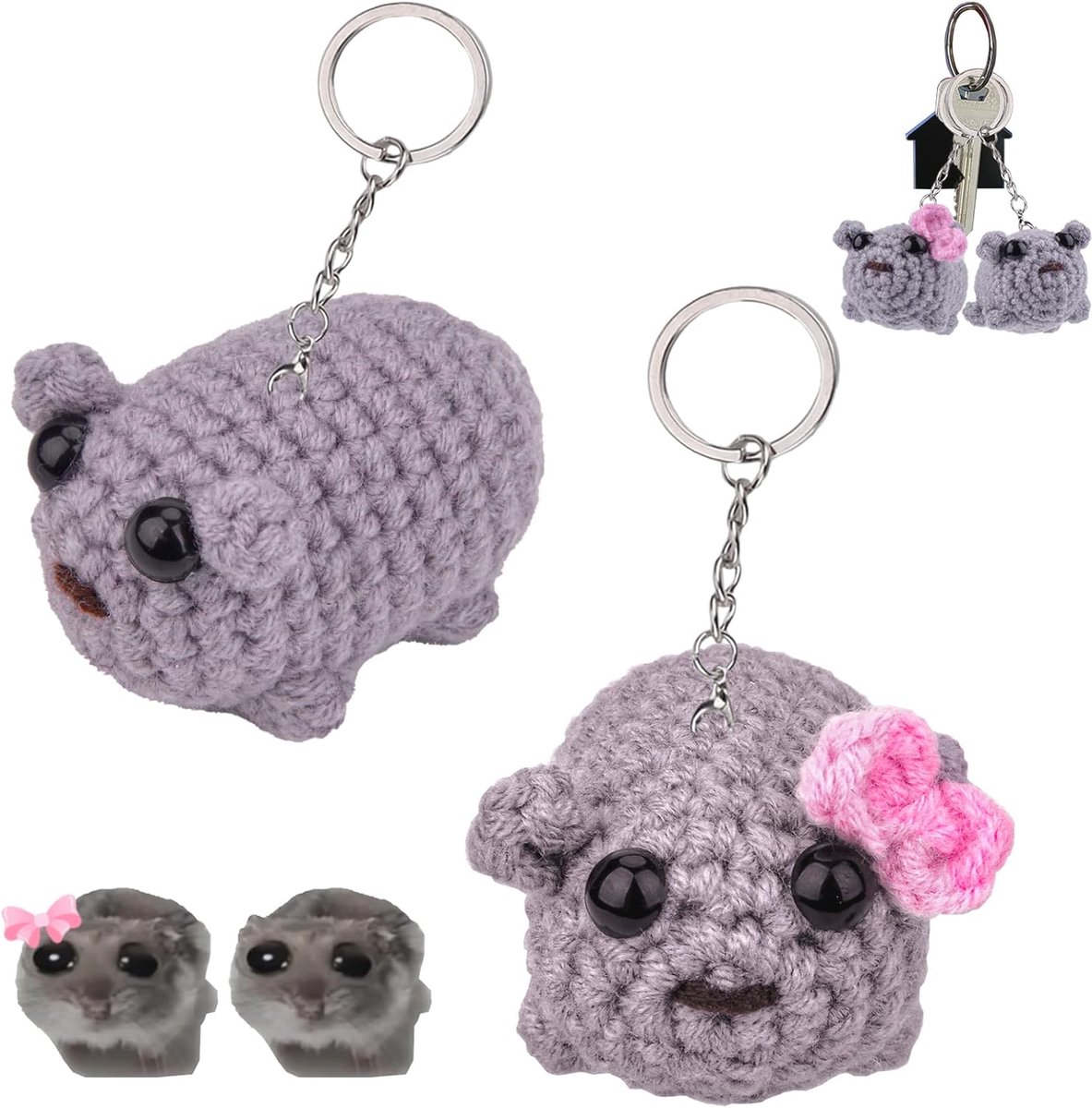 Schattige Gehaakte Hamster Knuffeldier met Sleutelhanger – Perfecte Cadeau voor Dierliefhebbers