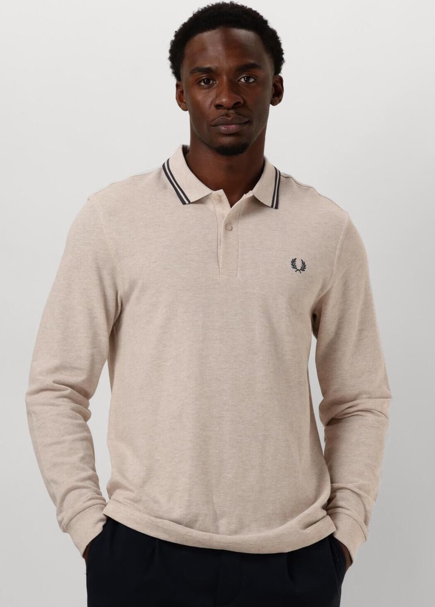 Fred Perry Twin Tipped Fred Perry Shirt Long Sleeve Heren Polo shirt Beige