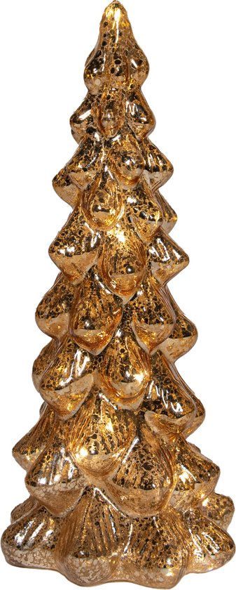 Figurine de sapin de Noël Anna's Collection - doré - avec lumière LED - H25 cm - verre - décoration