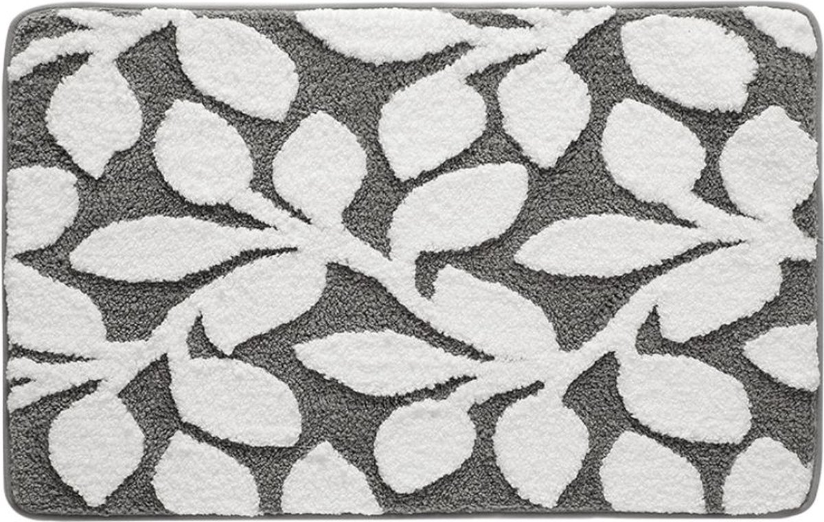 DRESTA Badmat 50X80CM Leaves Gray - Badmatten - Badmat antislip - Douchemat - Badmatten - 100% Polyester - Super zacht en Warm