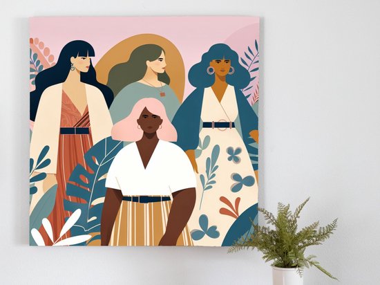 Modern dikke dames schilderij | Volumineuze dames in hedendaagse kunst: een moderne ode aan schoonheid | Kunst - 100x100 centimeter op Canvas | Foto op Canvas