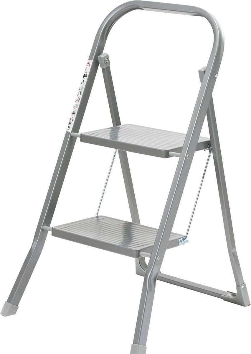Loopvlakstalen trapladder met slipbestendige voeten - maximaal gewicht 150 kg - grijs