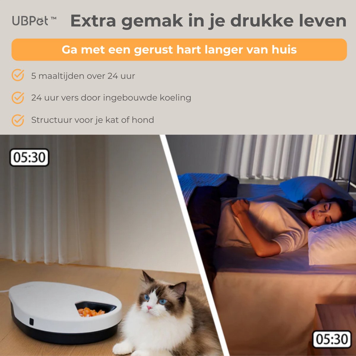 Afbeelding 2 van UBpet F10 Automatische voerbak - Met koeling - Kat en hond - Voerautomaat dispenser - Geschikt voor natvoer - 24 uur vers - 5 compartimenten - 24 uurs timer - Gekoeld