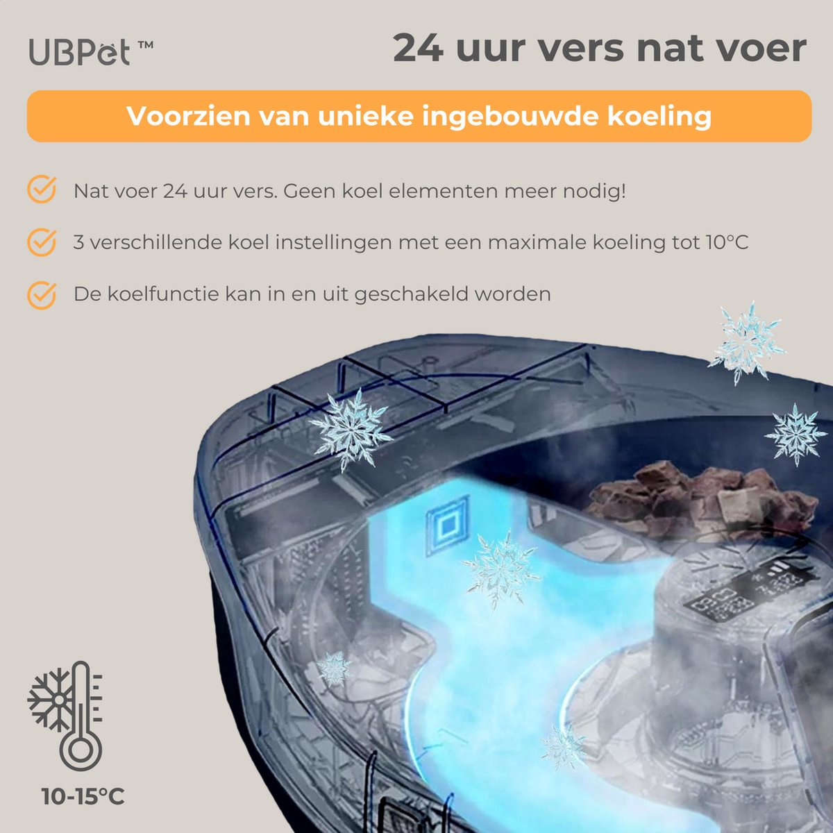 Afbeelding 3 van UBpet F10 Automatische voerbak - Met koeling - Kat en hond - Voerautomaat dispenser - Geschikt voor natvoer - 24 uur vers - 5 compartimenten - 24 uurs timer - Gekoeld